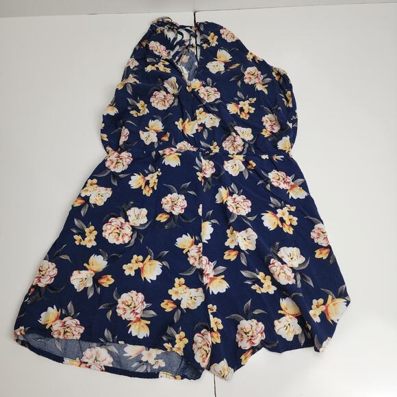 Aeropostale Navy Blue Floral High-Neck Romper Soft Breezy Fabric Women's Size M - Picture 4 of 6